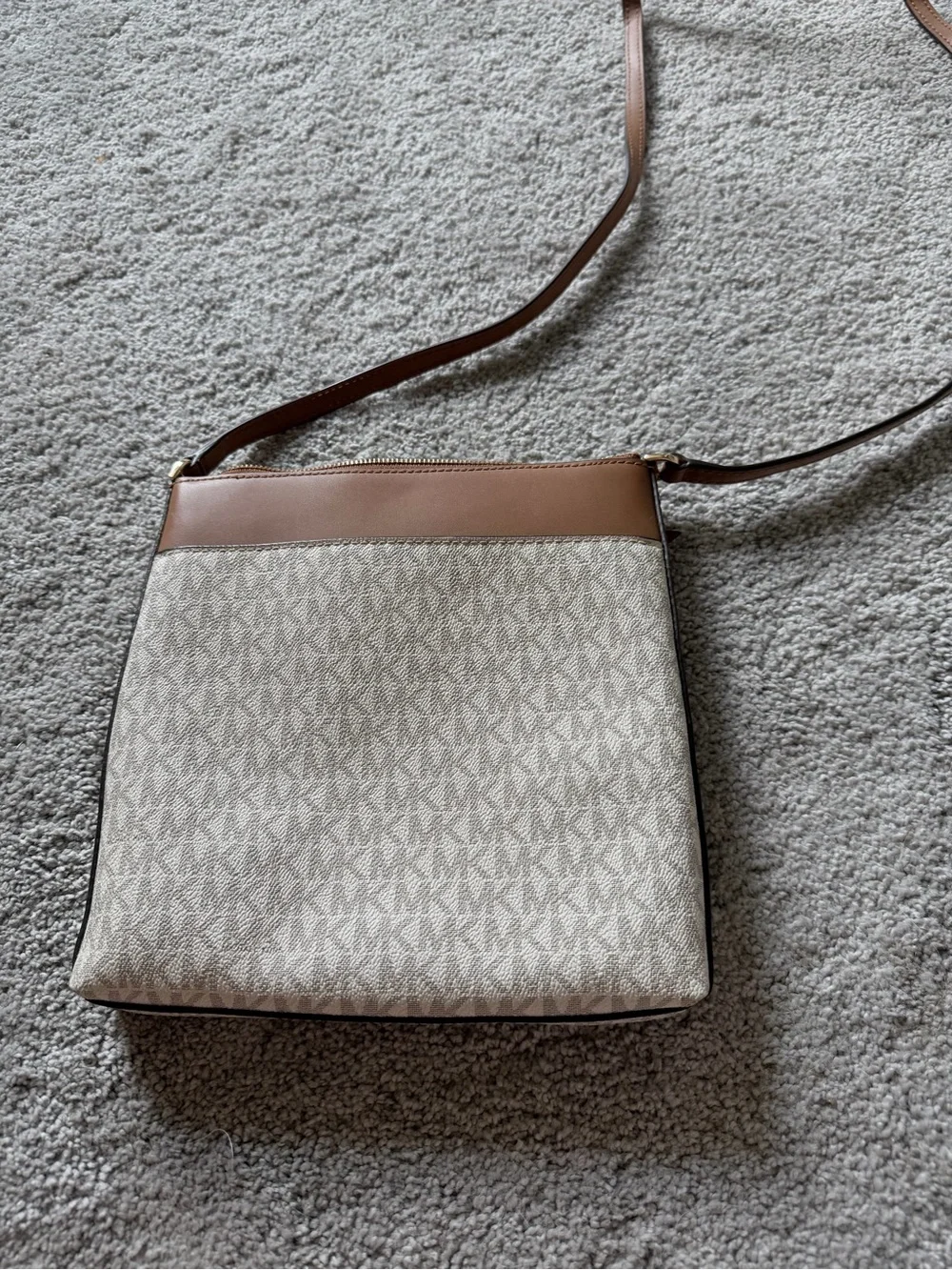 Michael Kors Beige and Brown Signature Crossbody Messenger